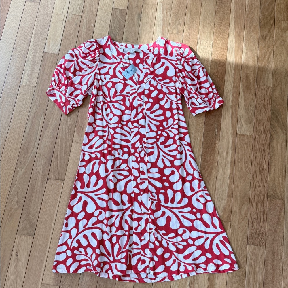 LOFT Casual Dress in Red and White Pattern